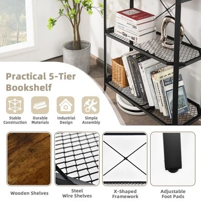 Costway 5 Tier Bookshelf Standing Storage Shelf Unit For Kitchen Living Room Office 8 Costway 5 Tier Bookshelf Standing Storage Shelf Unit For Kitchen Living Room Office - Image 8