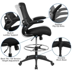 Flash Furniture Mid-Back Black Mesh Ergonomic Drafting Chair With Adjustable Foot Ring And Flip-Up Arms 14 Flash Furniture Mid-Back Black Mesh Ergonomic Drafting Chair With Adjustable Foot Ring And Flip-Up Arms -Officezen Shop GUEST ea646891 4791 4ad9 acf8 7773ecefdda0
