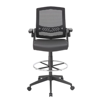 Drafting Stool With Flip Arms Mesh Black - Boss Office Products 1 Drafting Stool With Flip Arms Mesh Black - Boss Office Products