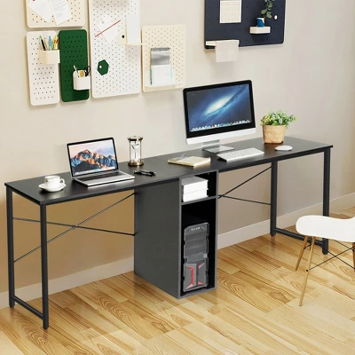 Costway 2 Person Computer Desk Double Workstation Office Desk W/ Storage Rustic Brown Black/Brown 1 Costway 2 Person Computer Desk Double Workstation Office Desk W/ Storage Rustic Brown Black/Brown