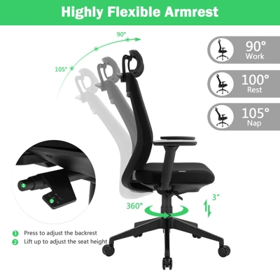Costway High Back Mesh Office Chair Swivel Reclining Task Chair W/Clothes Hanger 7 Costway High Back Mesh Office Chair Swivel Reclining Task Chair W/Clothes Hanger - Image 7