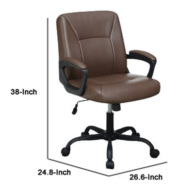 Curved Arms And Leatherette Upholstery Office Chair Brown - Benzara 4 Curved Arms And Leatherette Upholstery Office Chair Brown - Benzara - Image 4