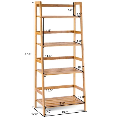 Costway Multifunctional 4 Shelf Bamboo Bookcase Ladder Plant Flower Stand Rack Storage 2 Costway Multifunctional 4 Shelf Bamboo Bookcase Ladder Plant Flower Stand Rack Storage - Image 2