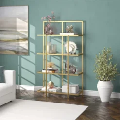 62 In. Brass Finish Standard Bookcase - Henn&Hart -Officezen Shop GUEST f3425345 ae7a 443e 9337 0f849018b0ea