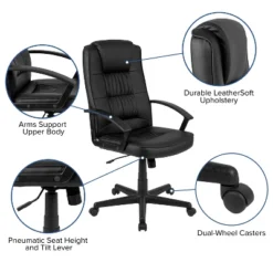 Flash Furniture Biscayne Flash Fundamentals High Back Black LeatherSoft-Padded Task Office Chair With Arms -Officezen Shop GUEST f5e094f7 5eca 4f18 a5eb 67714eeb316e