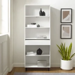 72.5" Mid-Century Modern 1 Drawer Angled Bookshelf - Saracina Home 20 72.5" Mid-Century Modern 1 Drawer Angled Bookshelf - Saracina Home -Officezen Shop GUEST f7b3e476 2294 4b33 8431 b32d58501d00