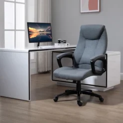 Vinsetto Ergonomic Home Office Chair Desk Computer Chair With 360° Swivel, Adjustable Height, Linen Fabric, Padded Armrests And Headrest, Gray