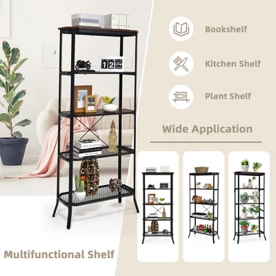 Costway 5 Tier Bookshelf Standing Storage Shelf Unit For Kitchen Living Room Office 6 Costway 5 Tier Bookshelf Standing Storage Shelf Unit For Kitchen Living Room Office - Image 6
