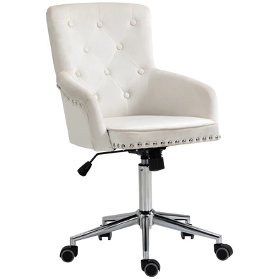 HOMCOM Modern Mid-back Desk Chair With Button Tufted Velvet Back, Nailhead Trim, Swivel Home Office Chair With Adjustable Height, Curved Padded Armrests 3 HOMCOM Modern Mid-back Desk Chair With Button Tufted Velvet Back, Nailhead Trim, Swivel Home Office Chair With Adjustable Height, Curved Padded Armrests - Image 3