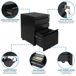 Mount-It! Mobile File Cabinet With 3 Drawers, Under Desk Rolling Storage , Black 11 Mount-It! Mobile File Cabinet With 3 Drawers, Under Desk Rolling Storage , Black -Officezen Shop GUEST fe57a903 9590 4342 845f 0cb020f87145